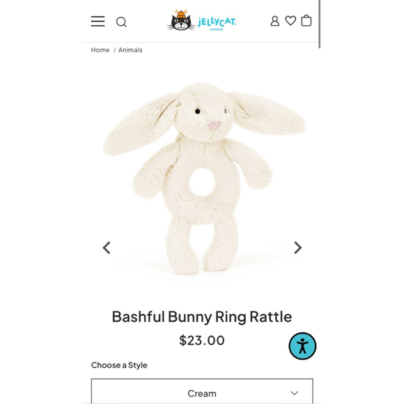 NWT Jellycat Cream Bunny Ring Rattle